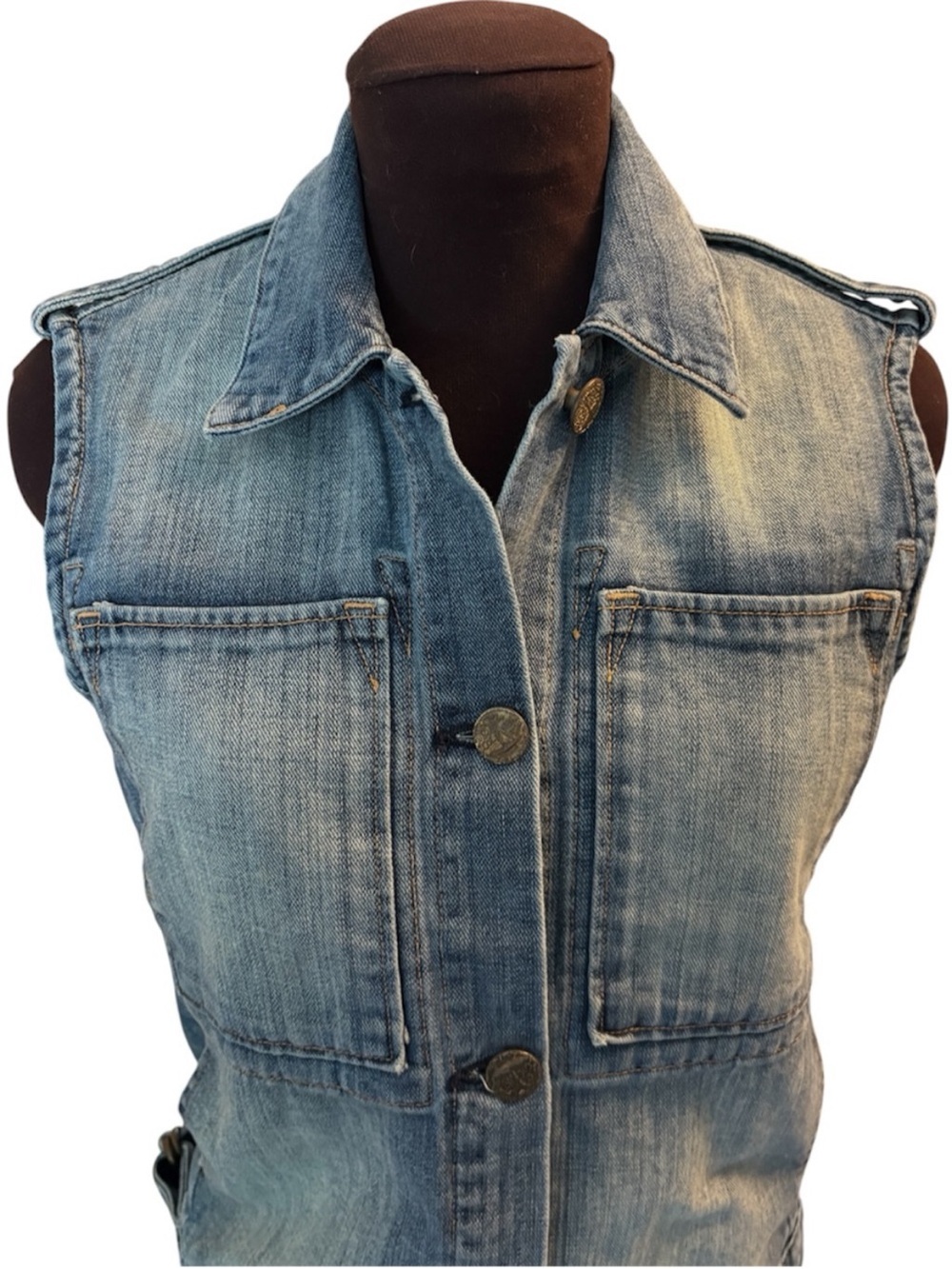 McGuire Denim Abby Rose Sleeveless Fitted Vest Distressed Denim Womens size XS - Picture 5 of 12